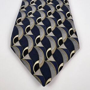 Oleg‎ Cassini Abstract Blue Pointed Classic Imported Silk Necktie Tie